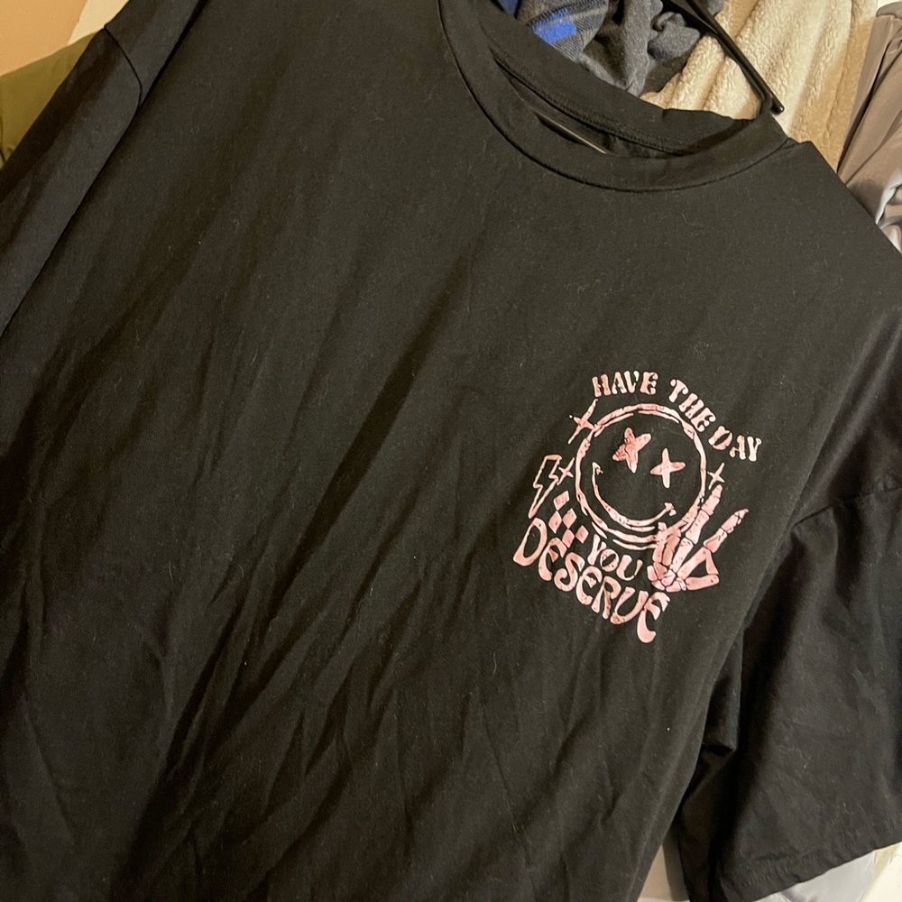 Black Graphic Tee with Pink Design